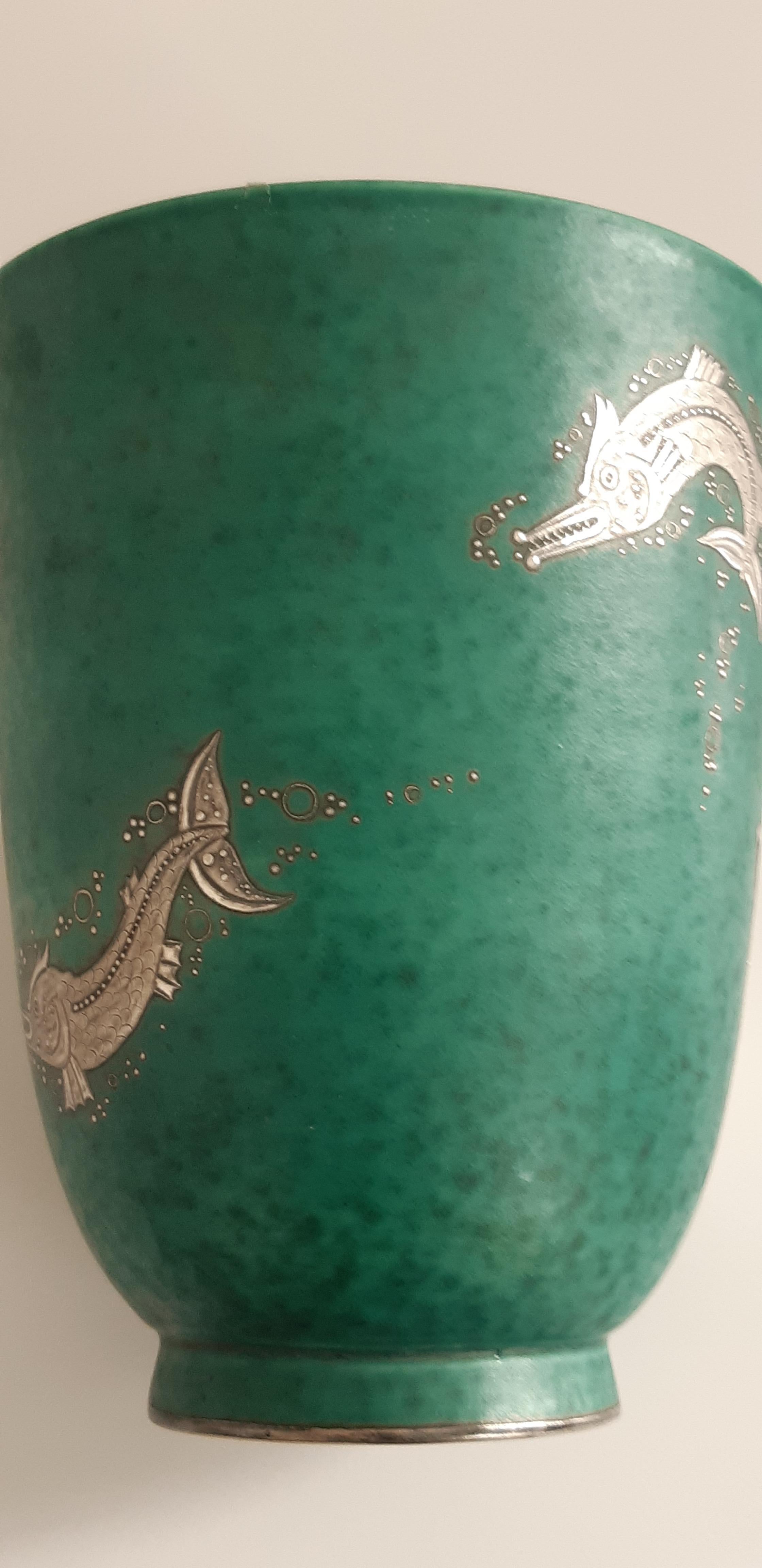 Wilhelm kage 'argenta' ceramic vase for gustavsberg sweden 1940s marked