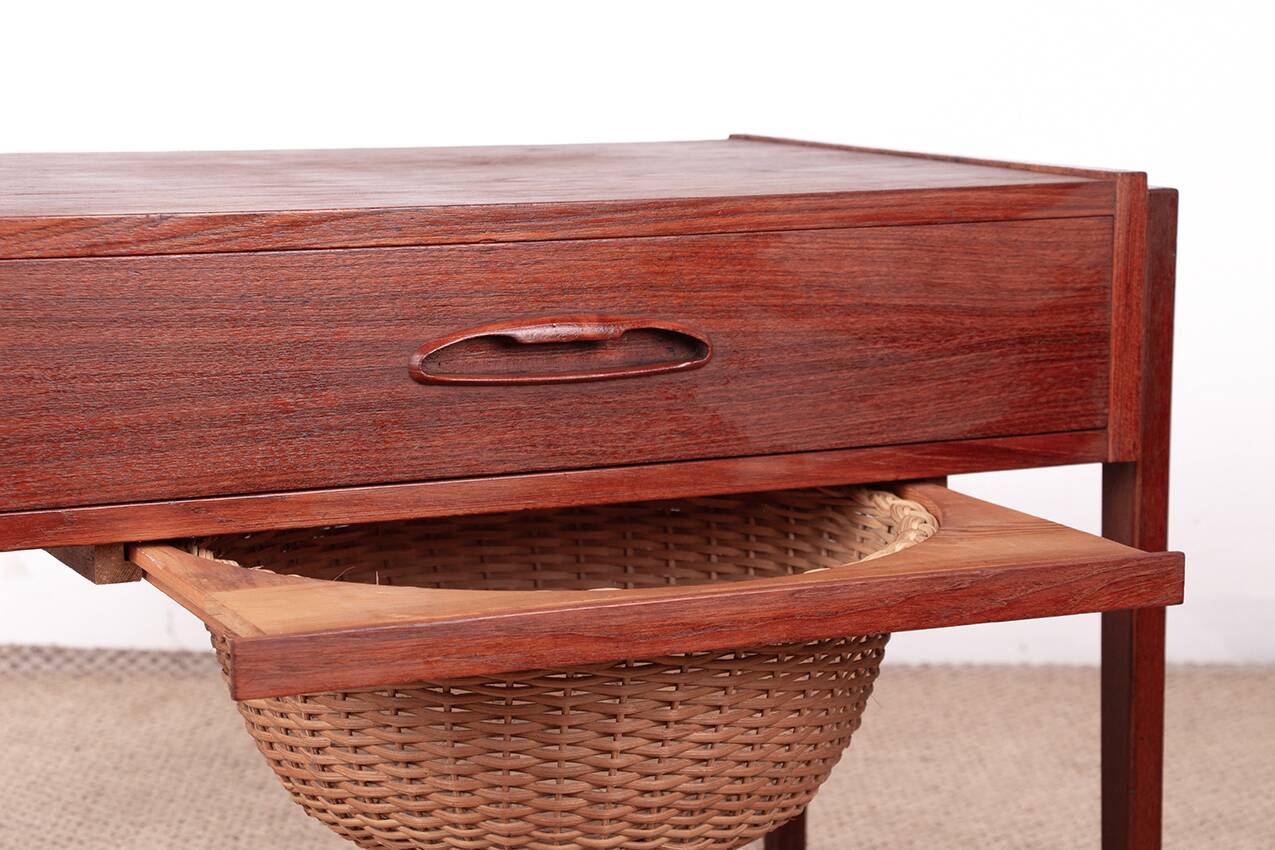 Vintage Danish sewing cabinet, known as "Travailleuse", teak and rattan from the 1960s.