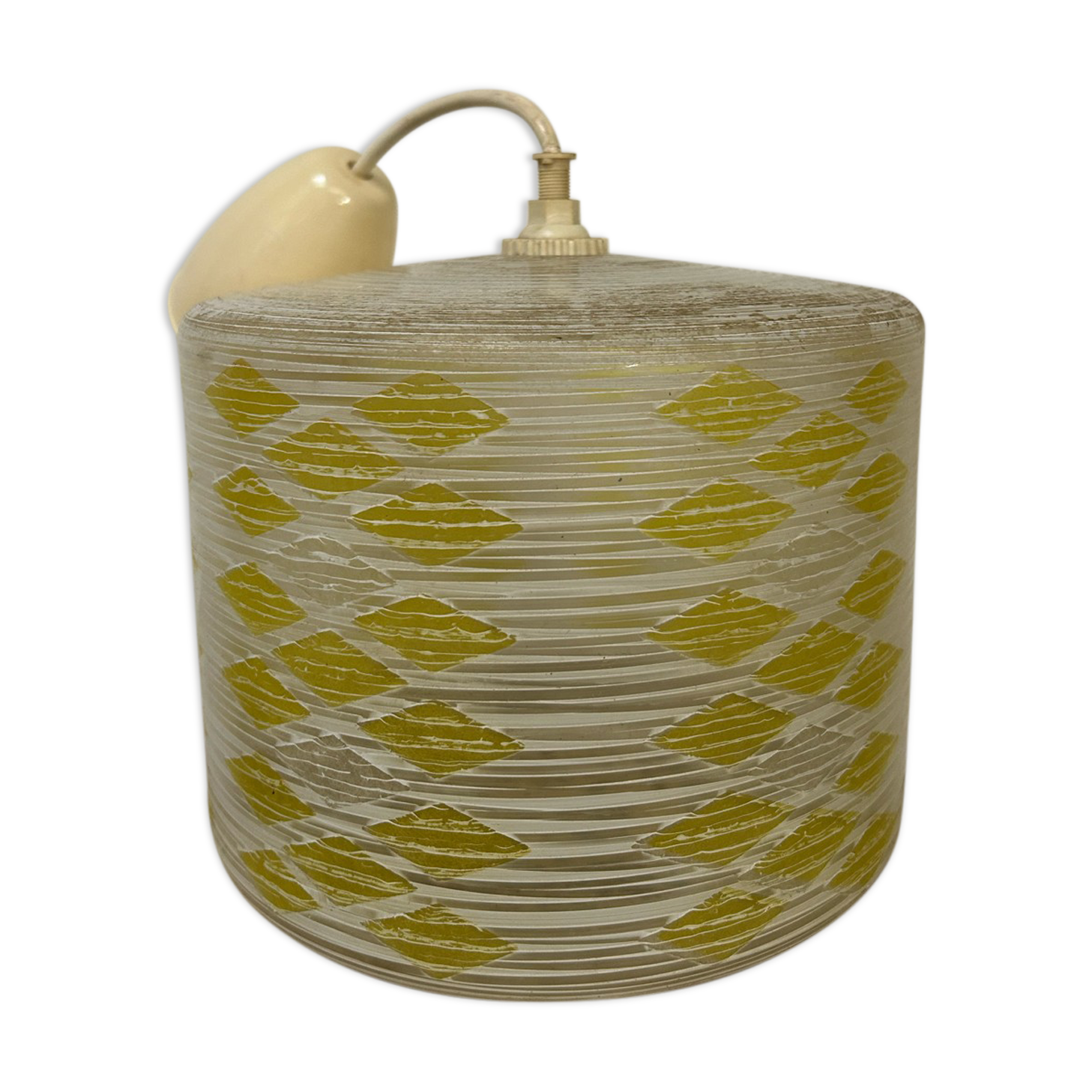 Vintage suspension 60s, 70's, white and yellow glass pop decoration