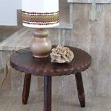 Stoneware lamp, wool lampshade, 70s