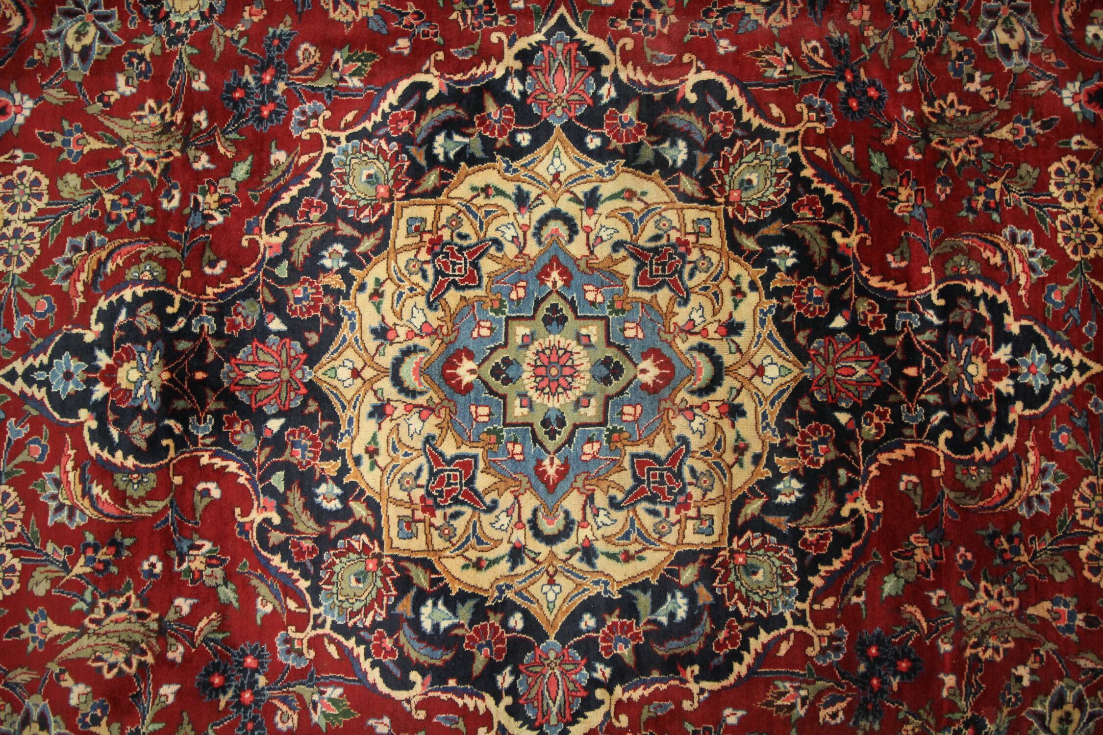 Tapis persan traditionnel fait à la main d’Ispahan en laine rouge vintage - 295x411cm