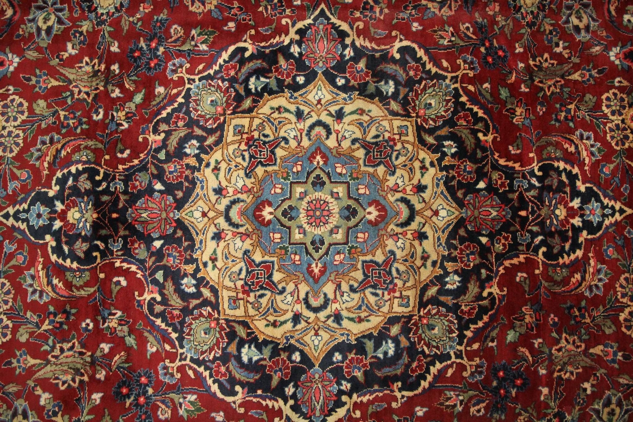 Tapis persan traditionnel fait à la main d’Ispahan en laine rouge vintage - 295x411cm