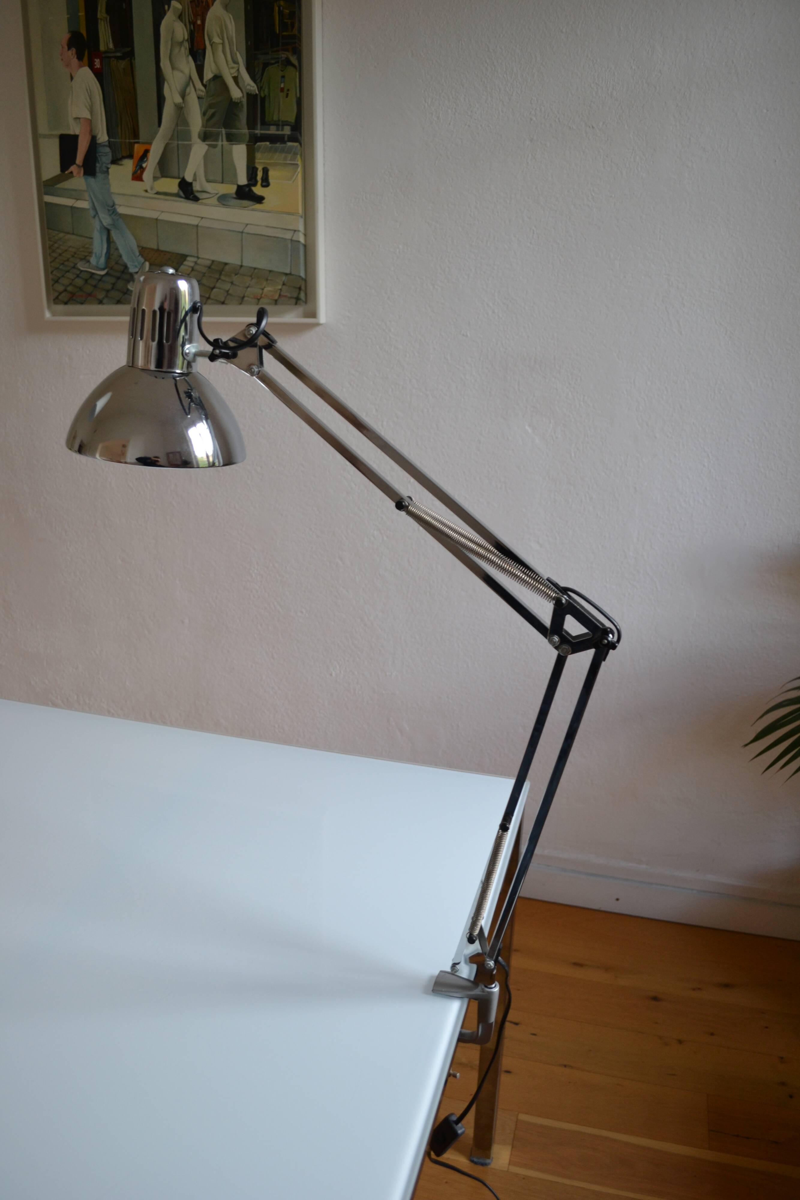 Articulated architect lamp with vintage clip, 90s, chrome metal