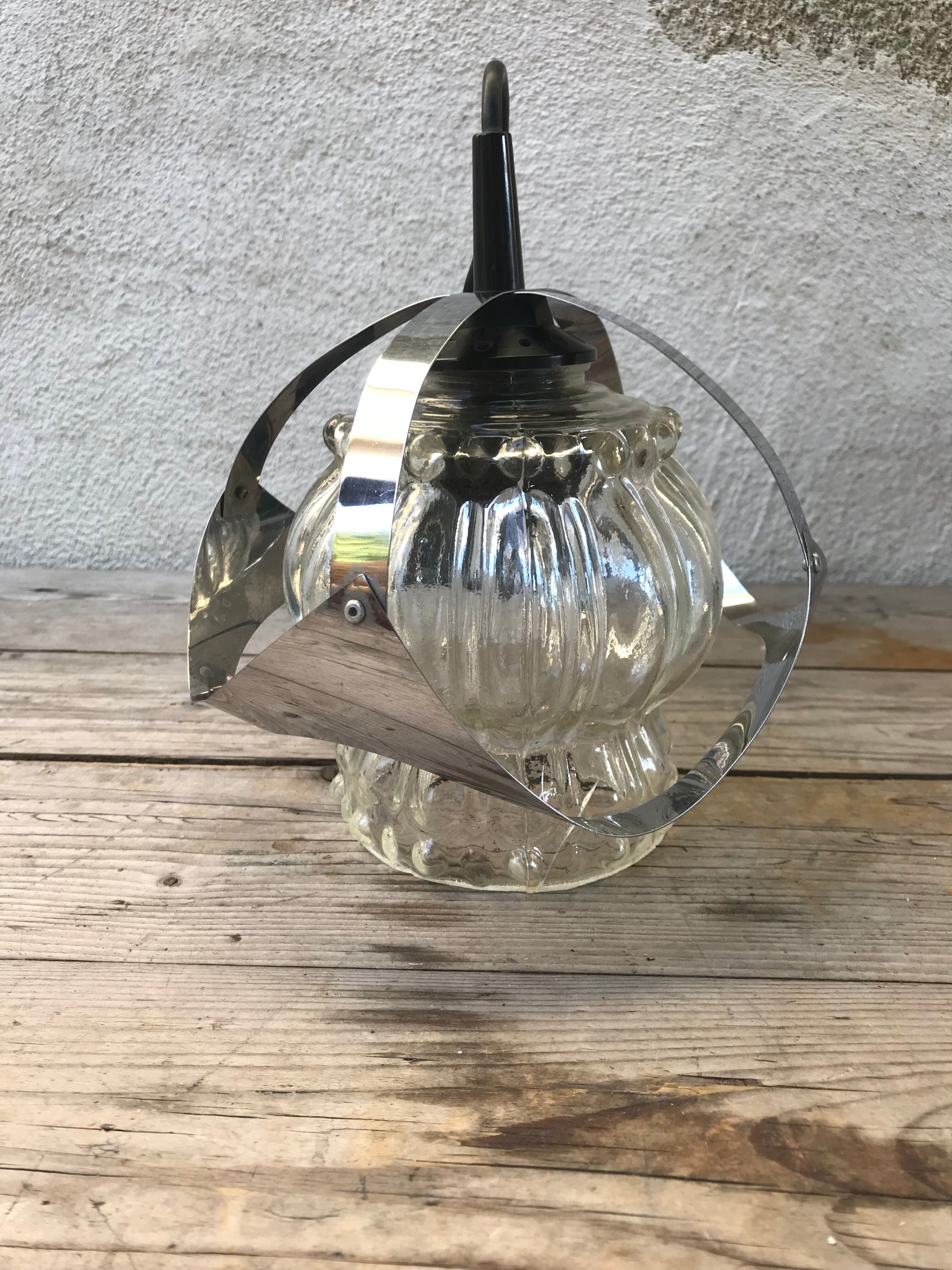 Vintage 70s molded glass hanging lamp