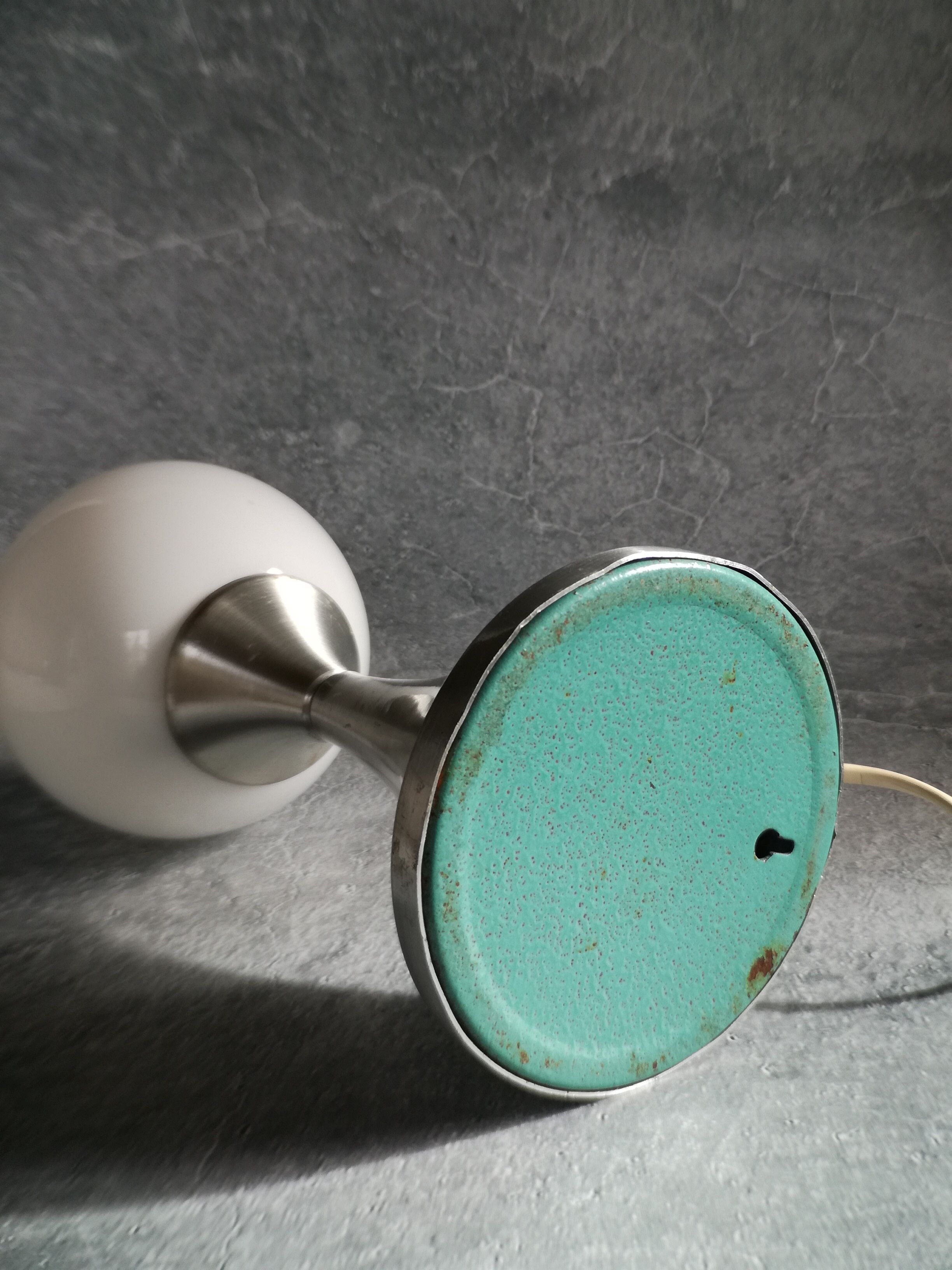 Brushed stainless steel and glass lamp from the 70s