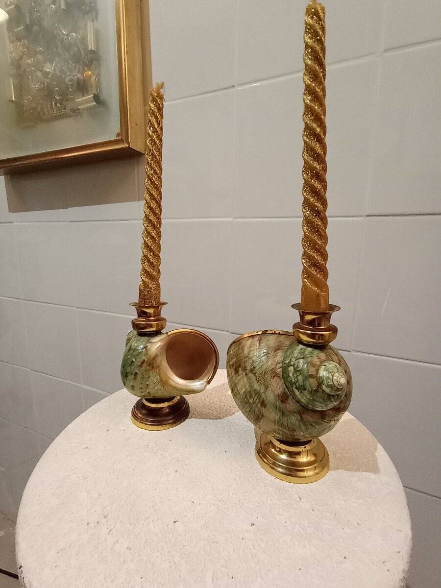Shell candelabra, 1980s, set of 2