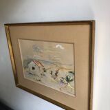 Framed watercolor seaside house