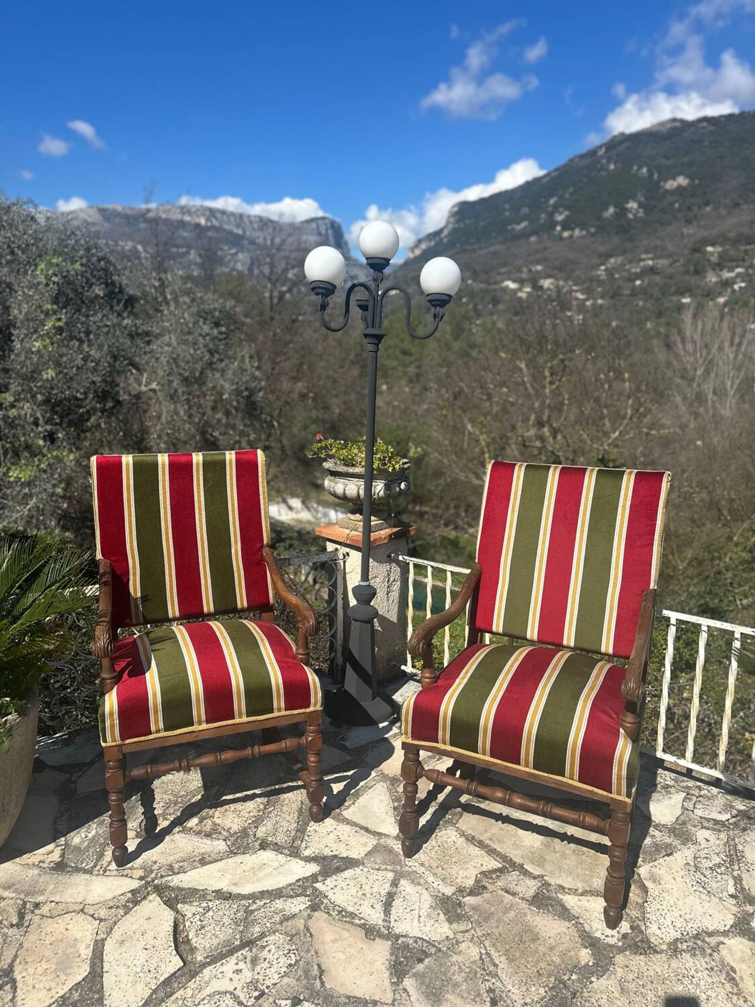 Pair of Louis XIII style walnut armchairs, 19th century