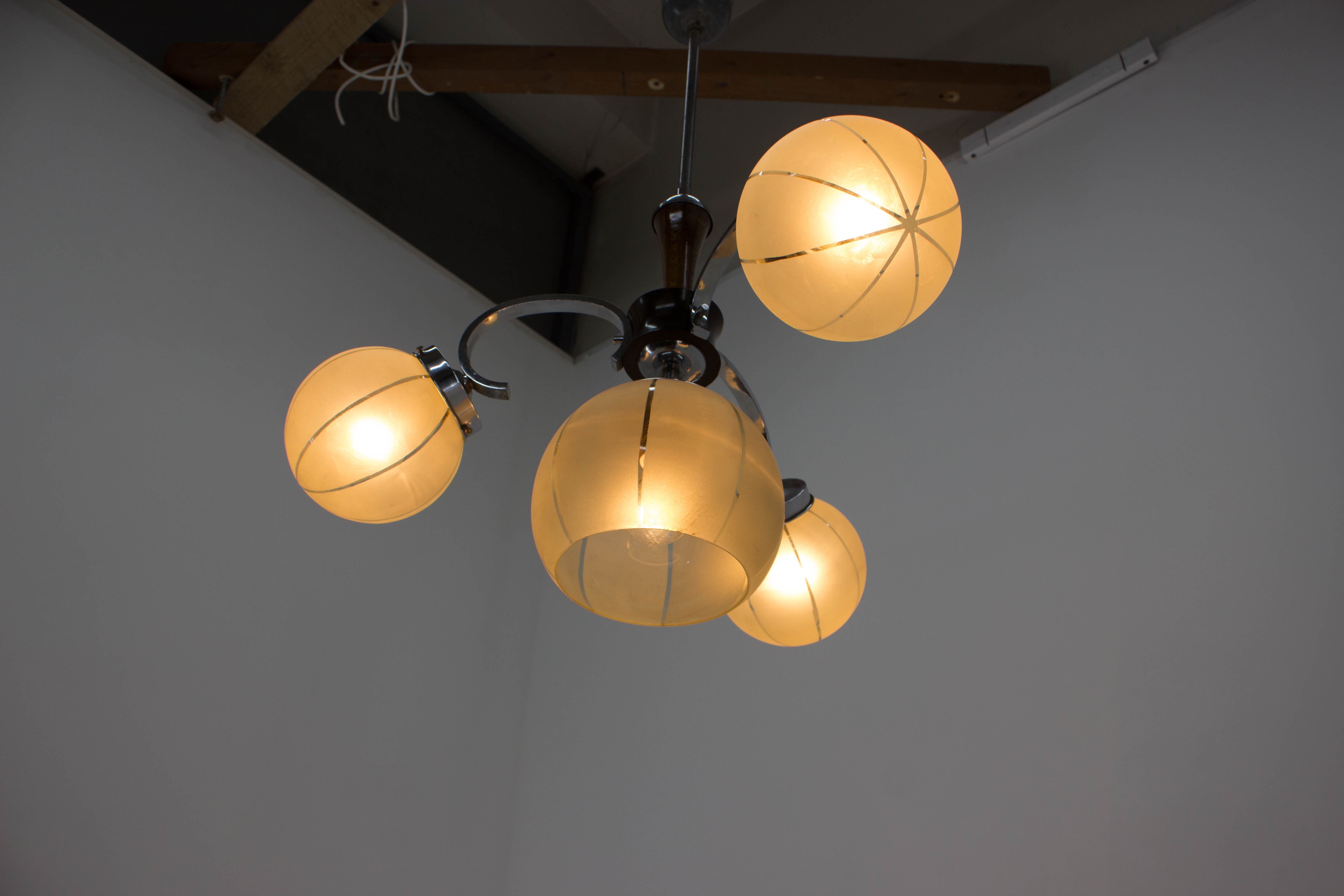 Chrome-plated Art Deco Chandelier, 1940s