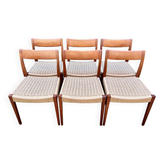 6 Swedish teak and rope chairs Kontiki model by "Yngve Ekstrom"