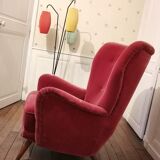 Danish bergere armchair year 40 50 red velvet