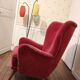 Danish bergere armchair year 40 50 red velvet