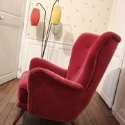 Fauteuil danois bergère année 40 50 velour rouge