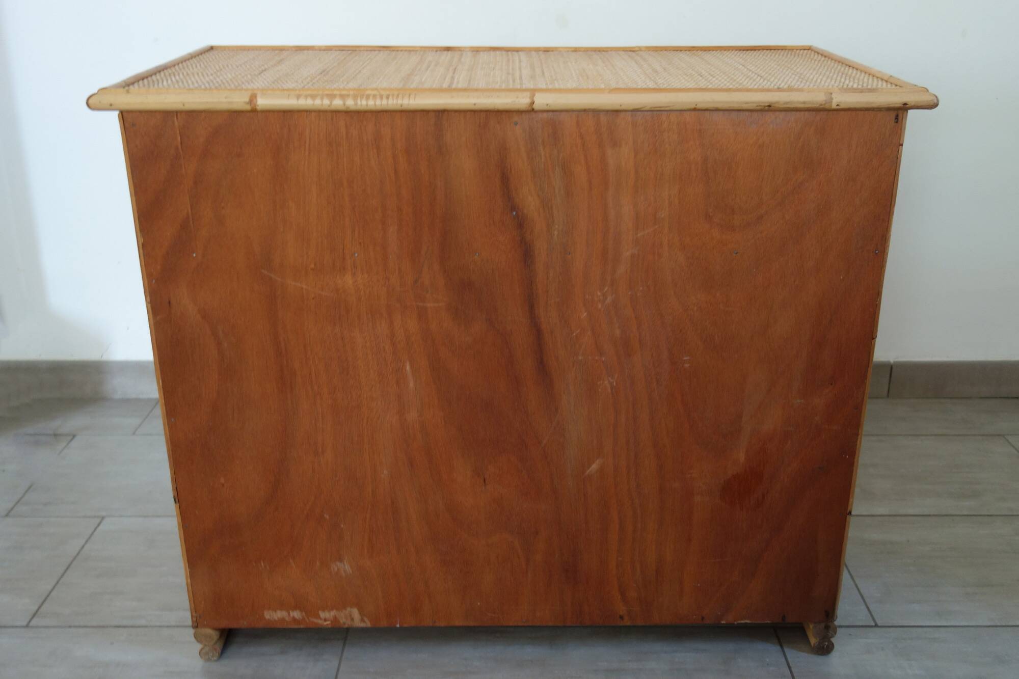Chest of drawers with 5 wicker and bamboo drawers, 70s/80s.