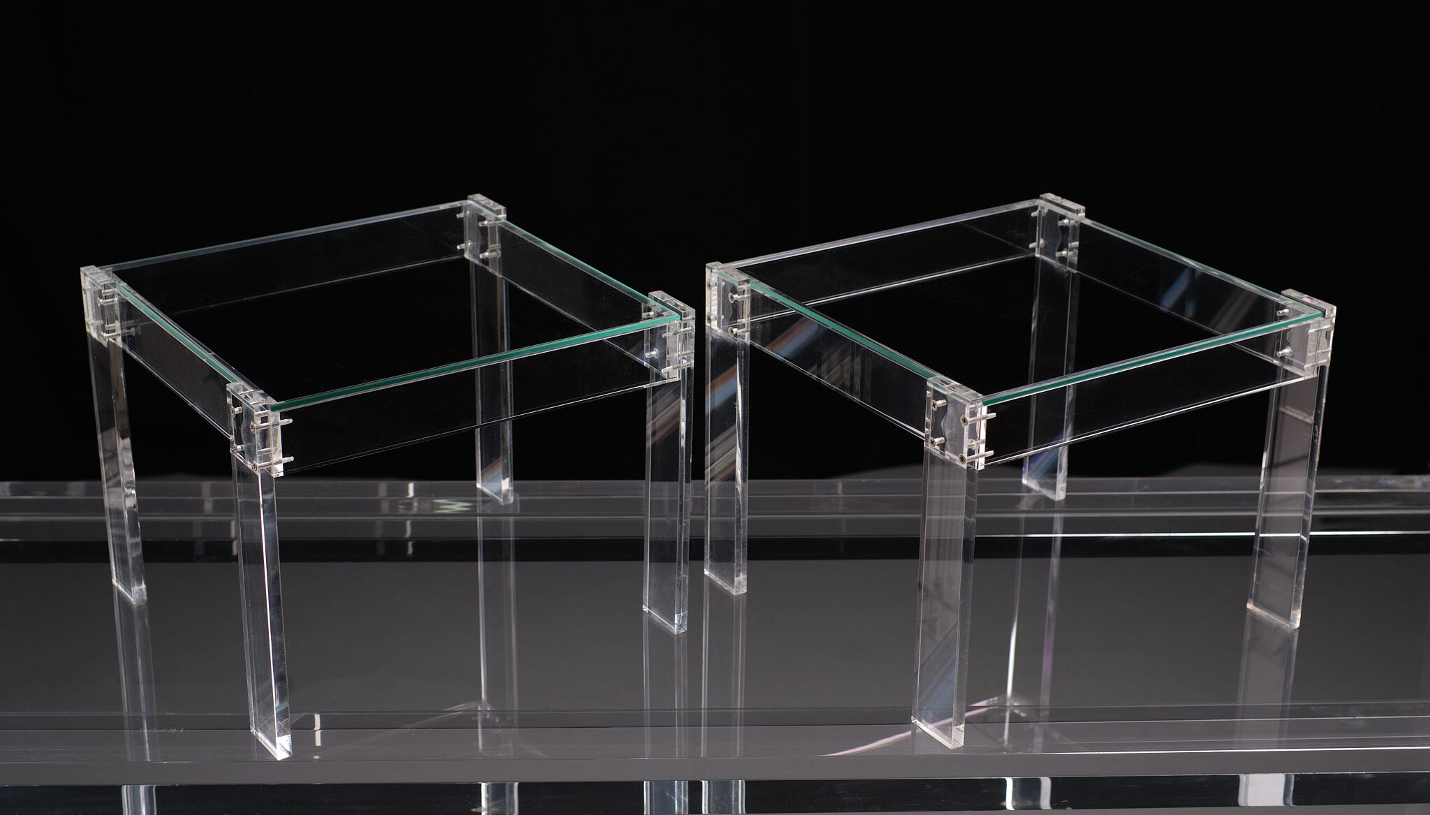 Vintage square small lucite side tables 1970s france