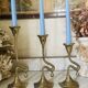 Art Nouveau style brass candlestick trio