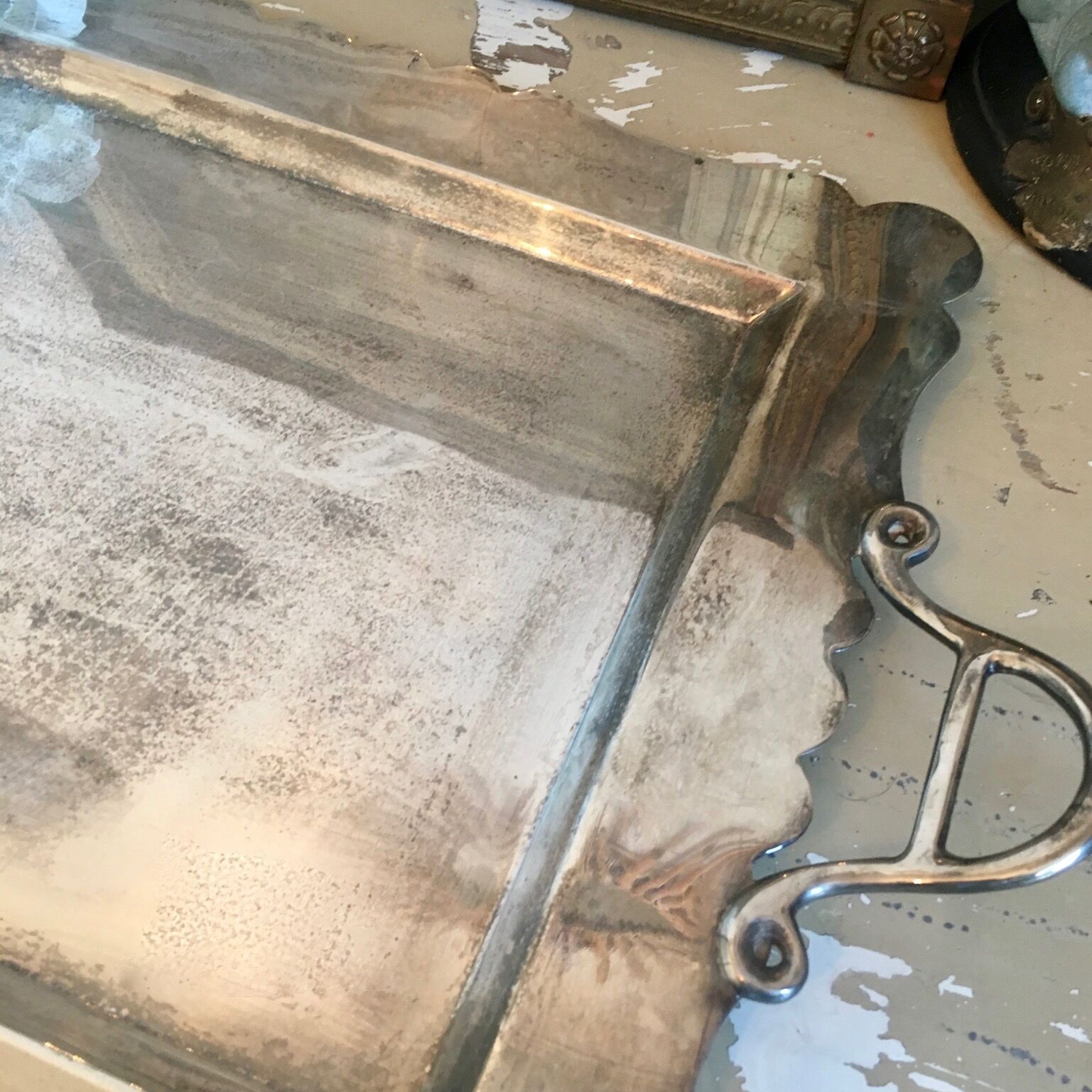 Old silver metal serving tray