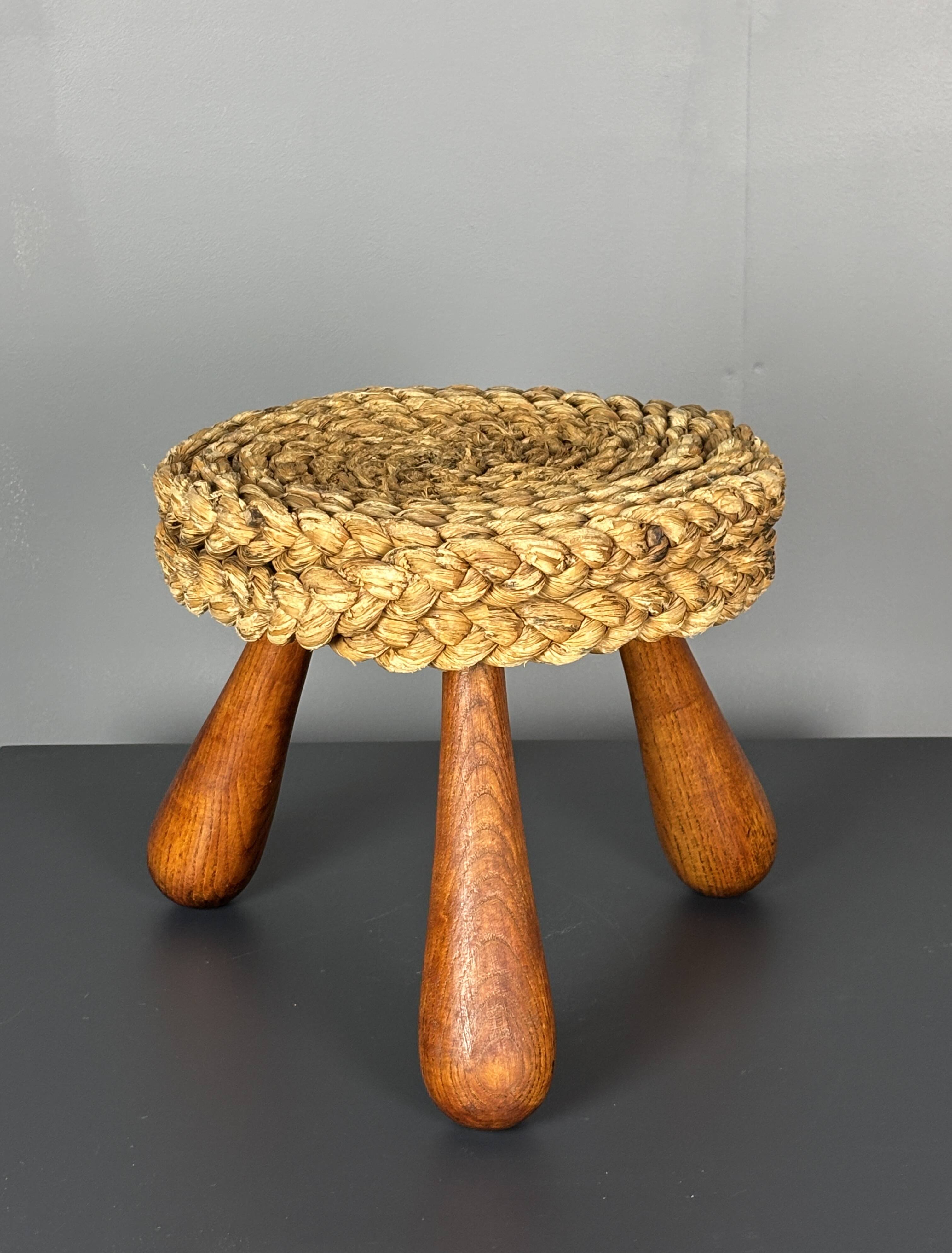 Midcentury French braided rope stool by Audoux & Minet, 1950s
