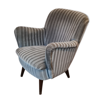 Fauteuil organique années 50 60 vintage. Velour gris