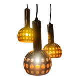 Raak orange three-light space age pendant light, 1970s Netherlands