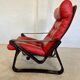 Vintage danish retro reclining lounge chair & stool in red leather by komfo