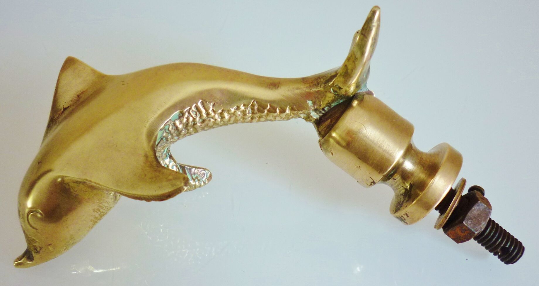 Door knocker with stopper and Maltese cross, solid brass dolphin