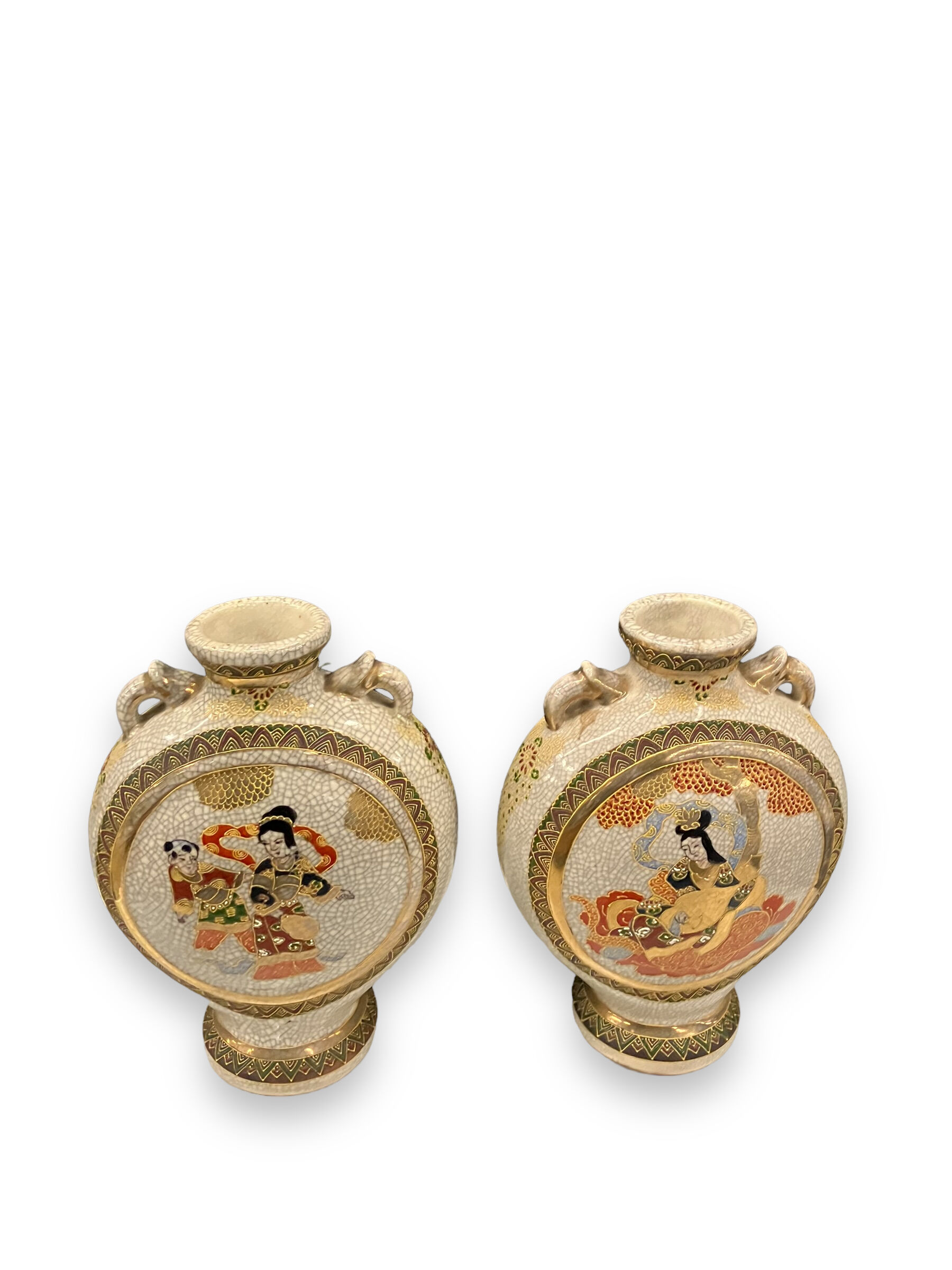 Pair of Japanese earthenware gourd vases from Satsuma