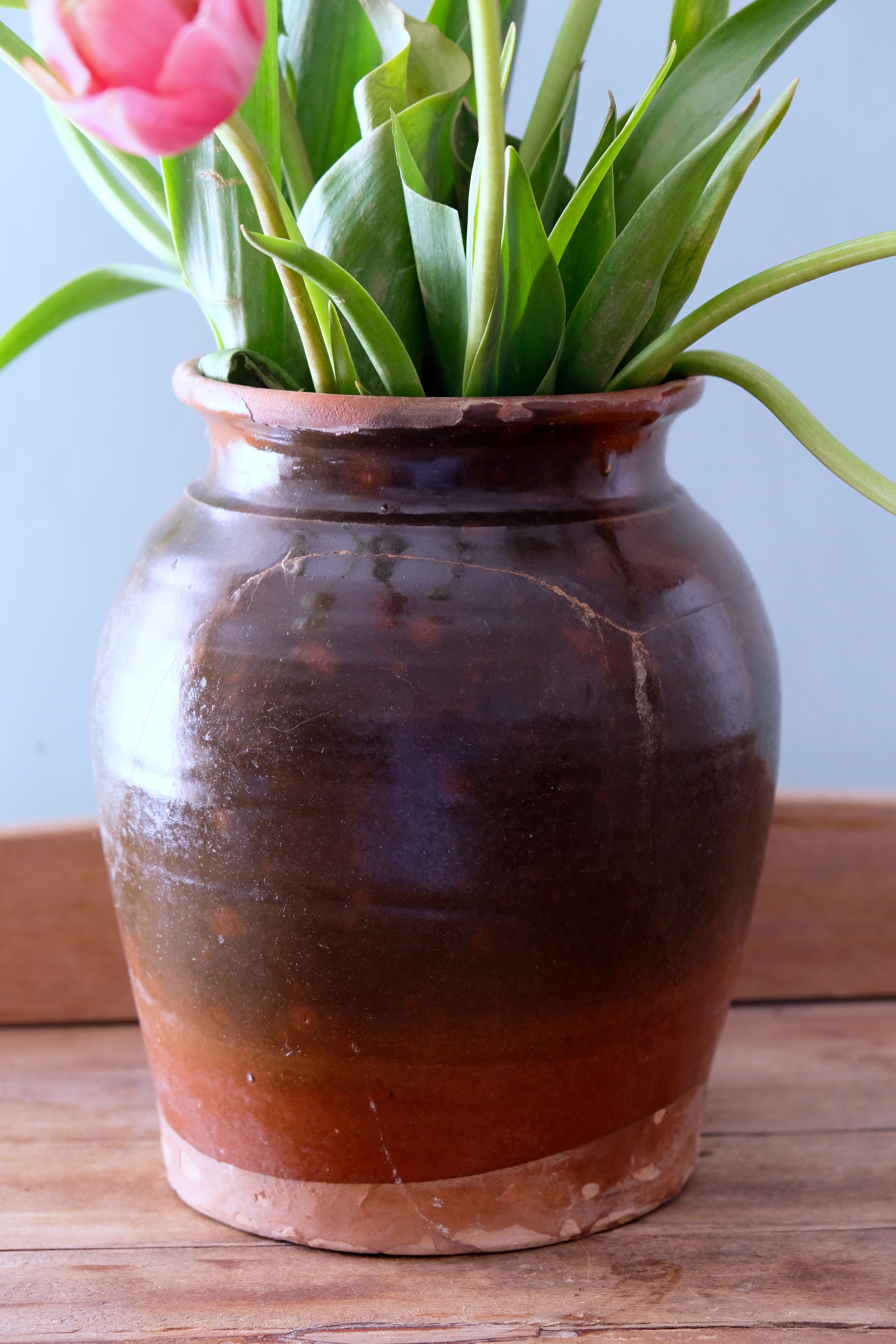 Old glazed terracotta pot