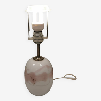 Table lamp in white and rose coloured glass designed by Michael Bang and manufactured by Holmegaard.