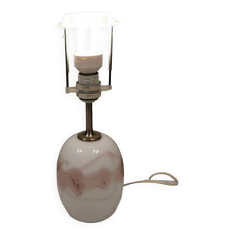 Table lamp in white and rose coloured glass designed by Michael Bang and manufactured by Holmegaard.