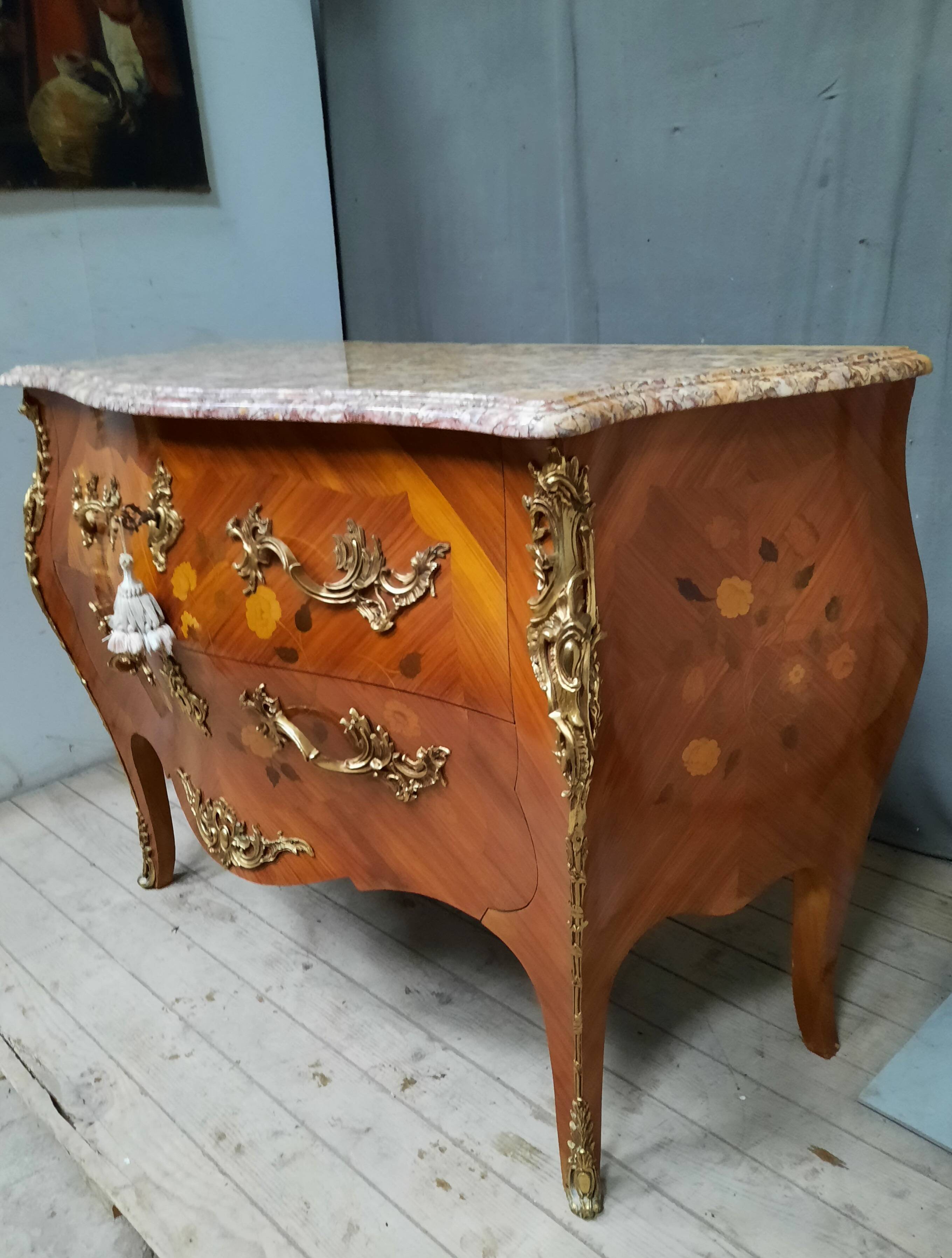 Louis XV style marquette chest of drawers