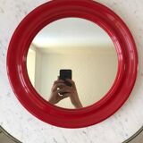 1970s red round plastic mirror