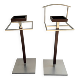 Set of 2 Calligaris holders — silver gray with dark brown wood, metal, and wood design