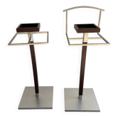 Set of 2 Calligaris holders — silver gray with dark brown wood, metal, and wood design