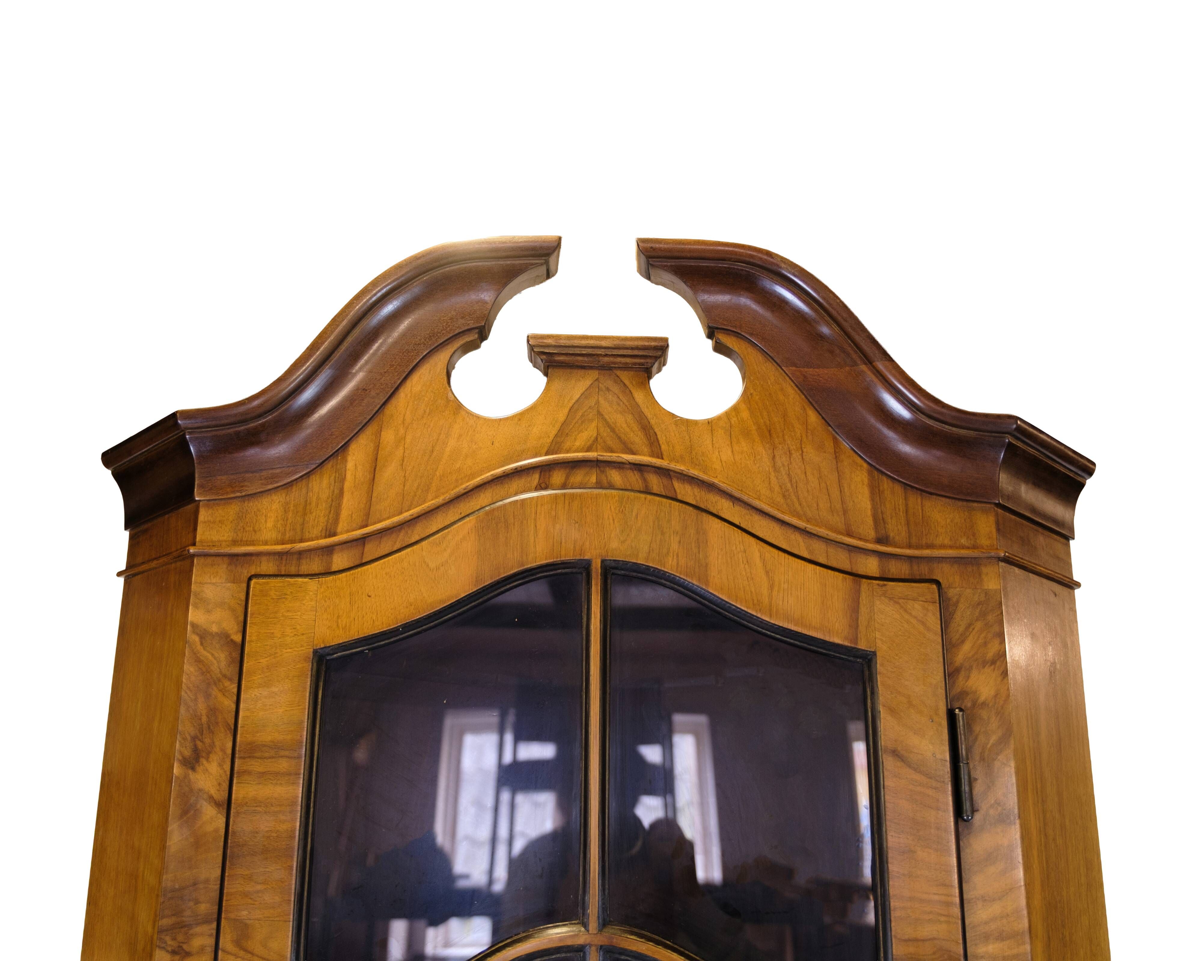 Antique display case/corner cabinet - Baroque style - walnut - glass door with bars - circa 1900
