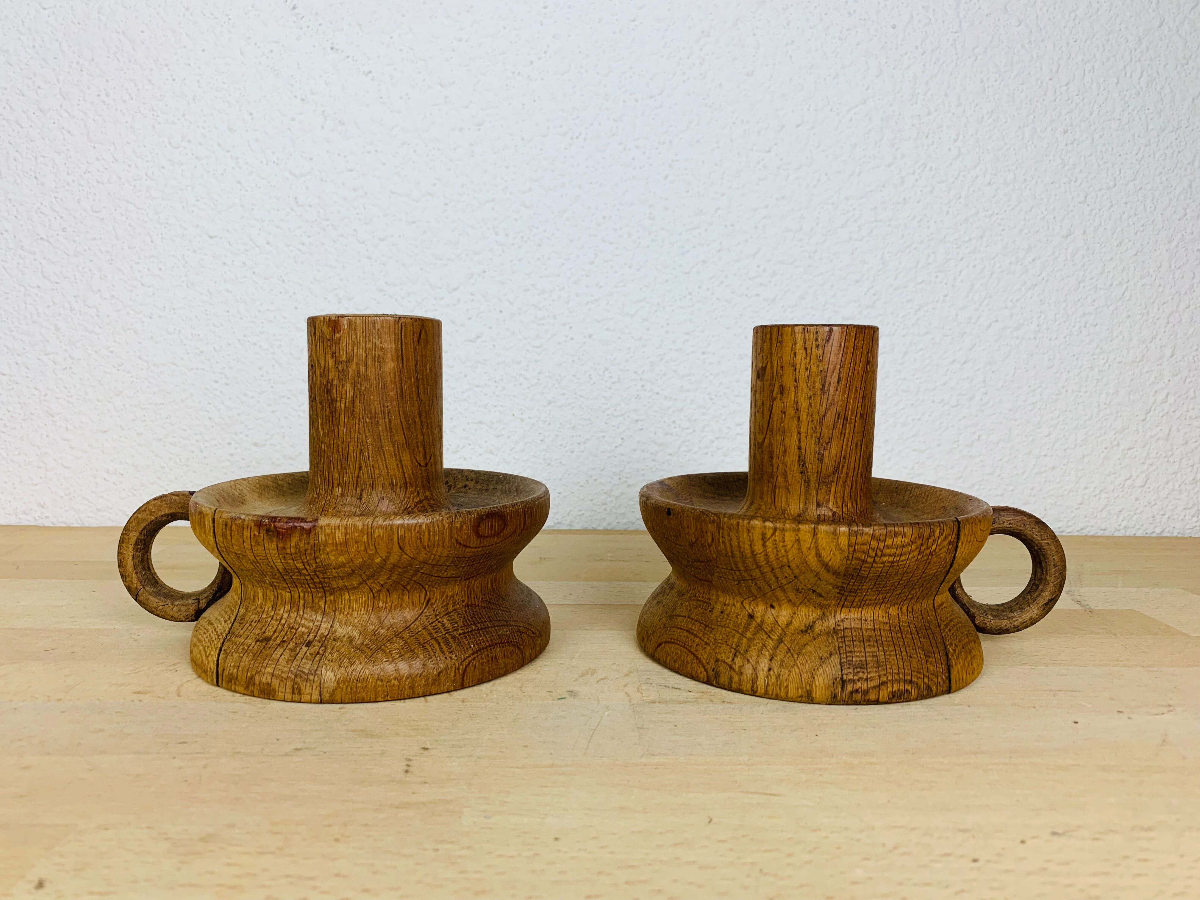 Pair of candle holders brutalist solid wood
