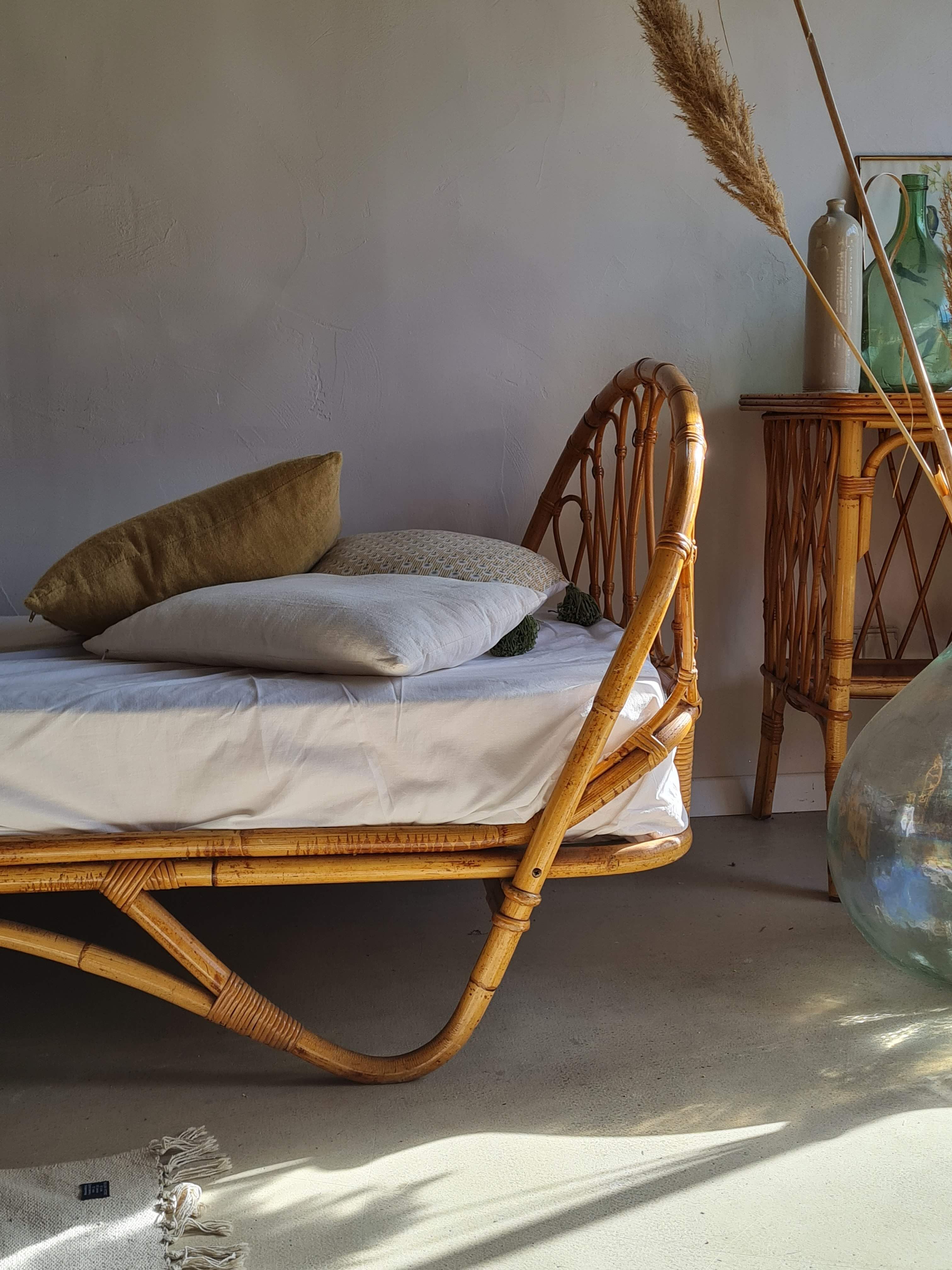 Vintage rattan and wicker bed