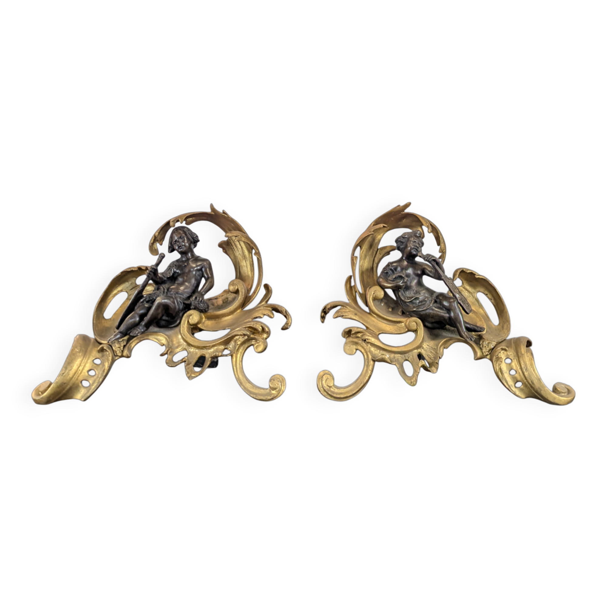 Pair of bronze fire dogs in the Louis XV style