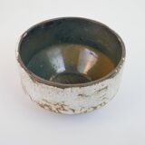Beige ceramic cup or dish, cache pot with white lava pattern
