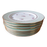 6 flat plates in PL Limoges porcelain 24 cm flower decoration with gold edging