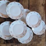 8 porcelain dessert plates with gold rim and various flowers