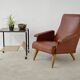 Camel brown imitation leather armchair, France 1960