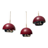 Trio of vintage burgundy and chrome pendant lamps