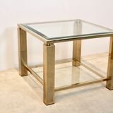Table d'appoint carrée en verre plaqué or 23 carats Belgochrom