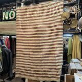 Vintage Berber blanket in neon pink, black and cream striped wool