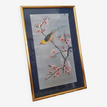 Estampe japonnaise sur papier dessin d'oiseau et de fleurs