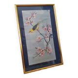 Japanese print on paper drawing of bird and flowers