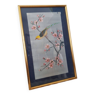 Estampe japonnaise sur papier dessin d'oiseau et de fleurs