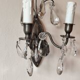 Wall light in tinned brass and crystal pendants - rococo light 2 lights