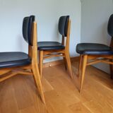 3 Scandinavian style skai faux leather and wood chairs